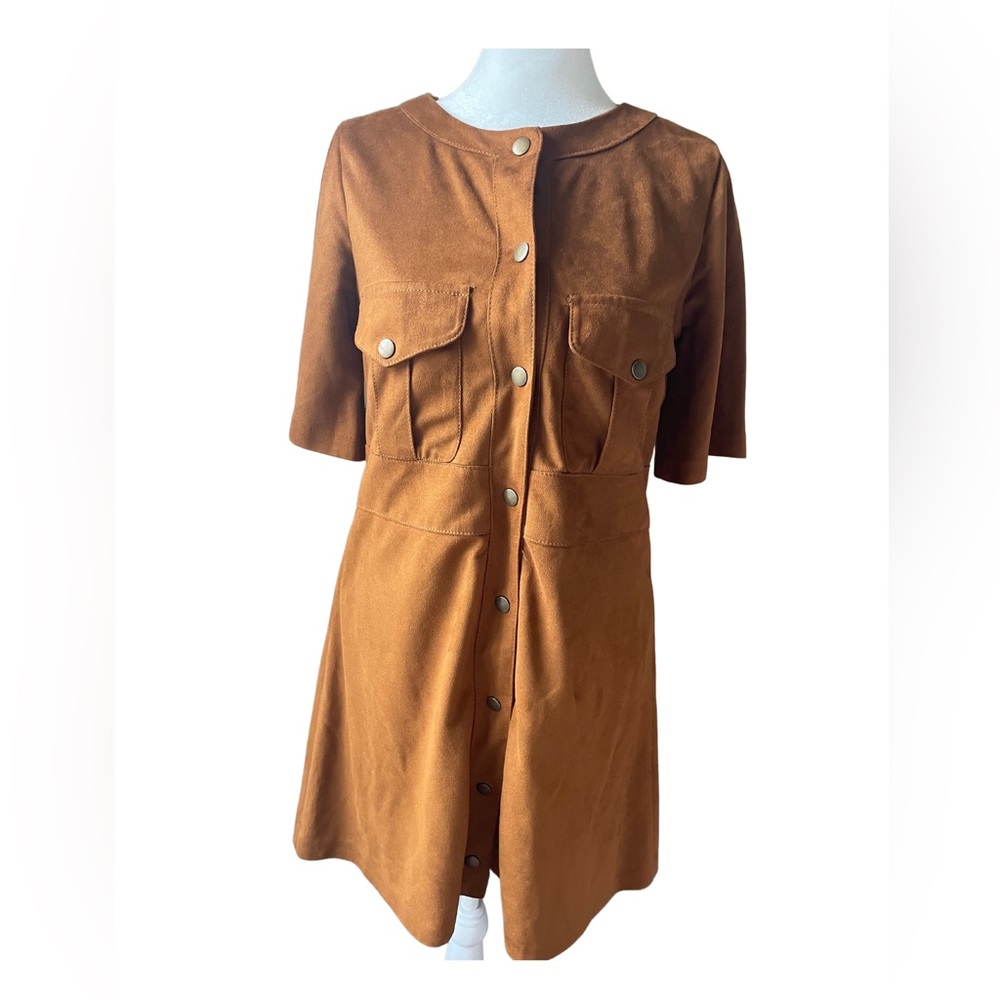 Women’s Size Medium Brown Button Up Faux Leather Dress By Trafaluc By Zara